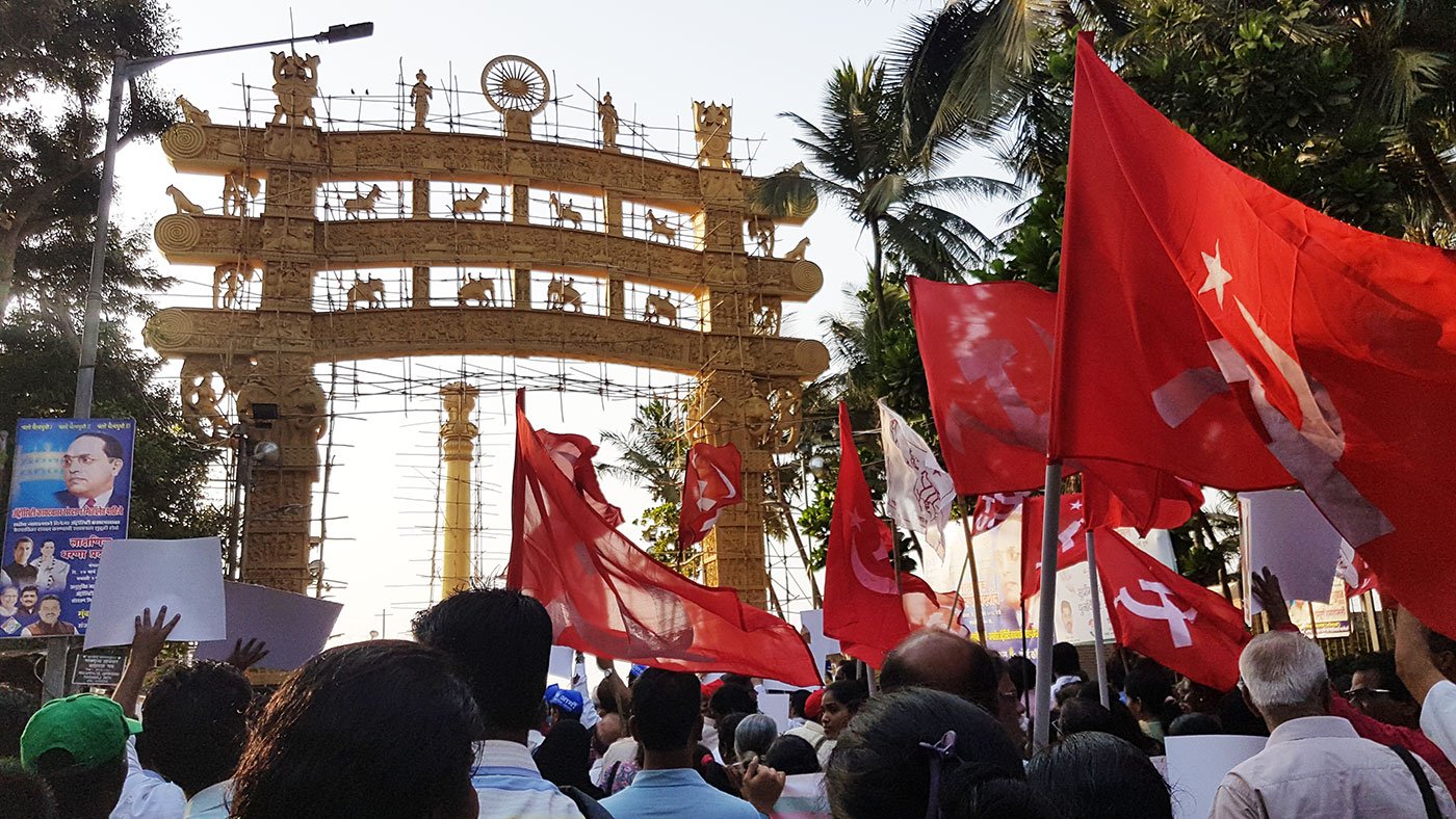 People protesting at dadar chaityabhumi