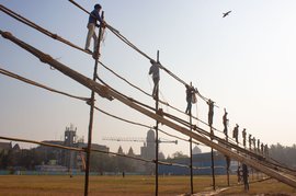 Setting the stage for a farm rally in Mumbai