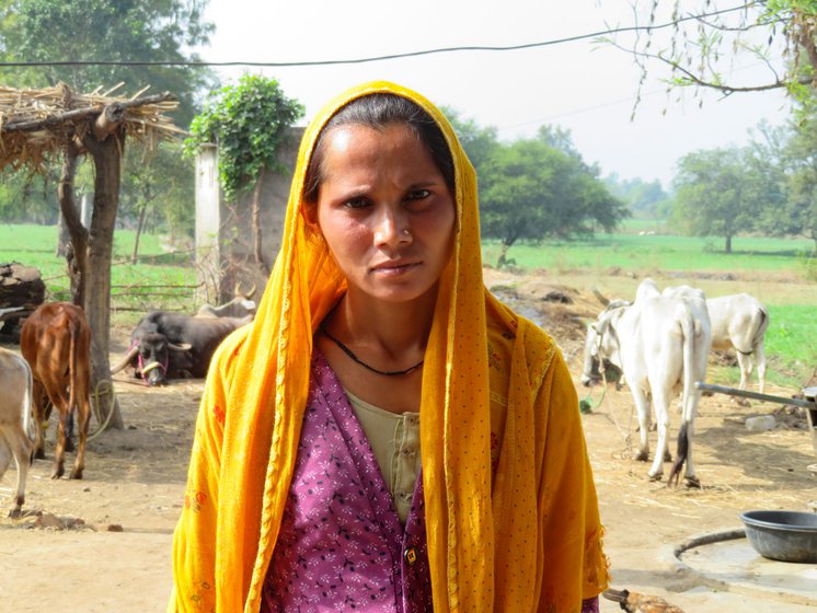 Sangeeta in Churada village of Kushalgarh block with her three children. She arrived at her parent's home after her husband abandoned her and she could not feed her children