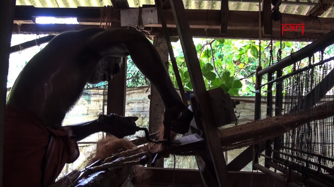 Gokuldas working on a coir loom