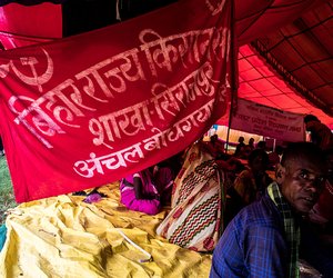 A farmer from Bihar in the tent at Ramlila Maidan on September 4, 2018.