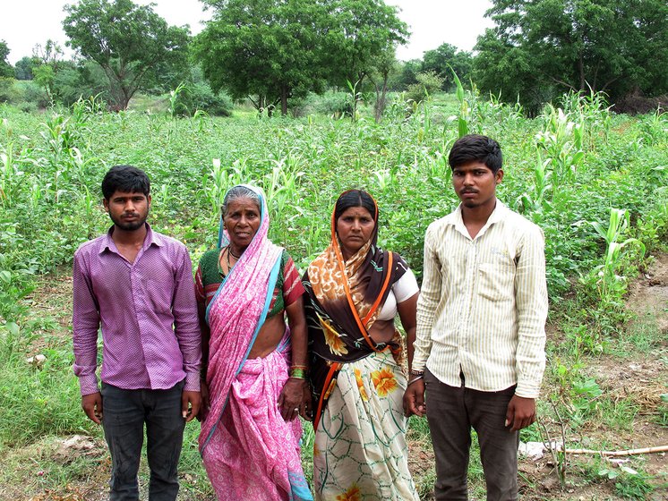 Padmabai Gajare with her sons and mother-in-law