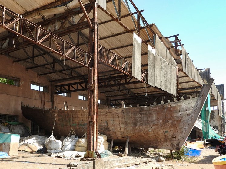 With fewer boats (left) setting sail from Satpati jetty, the Bombay duck catch, dried on these structures (right) has also reduced