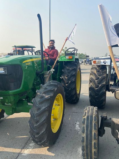 Left: Cheeku Dhanda, on the way to Singhu border for the tractor rally on January 26. Right: A photo from Cheeku’s last trip to Singhu