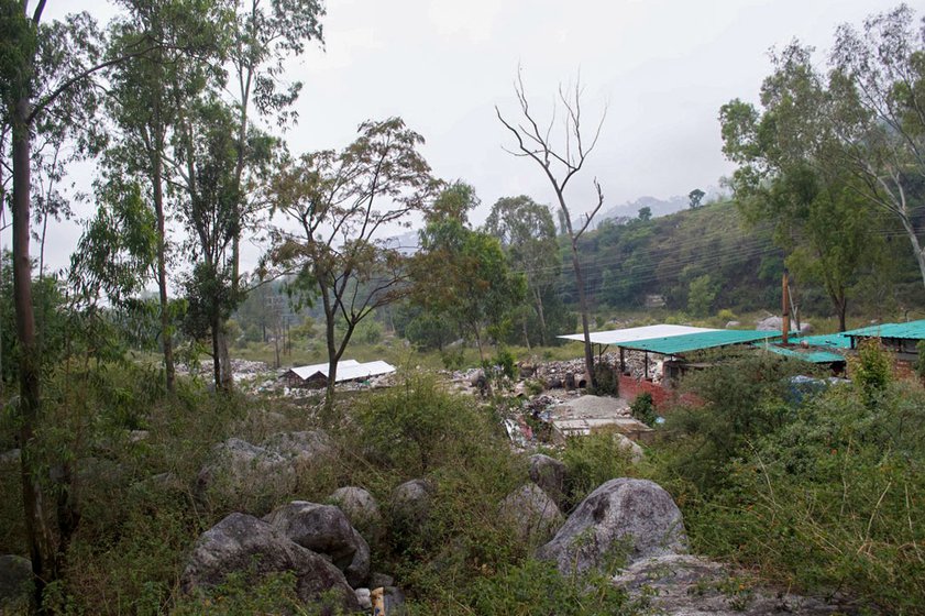 Left : Waste dump as visible from Shishu Bhardwaj's tea shop in Palampur, Kangra.