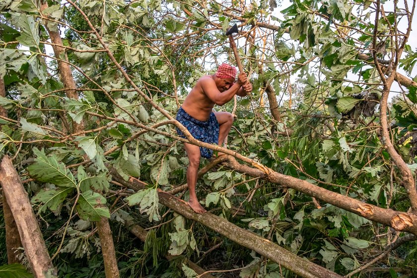 While the nationwide lockdown is disrupting food supplies across the country, the people living on Mousani island in the Sundarbans are not worried: 'The vegetables and produce that used to go from here to markets on boats every day cannot be sent that way now', says Saral Das (right) of Bagdanga village on the island (file photos)

