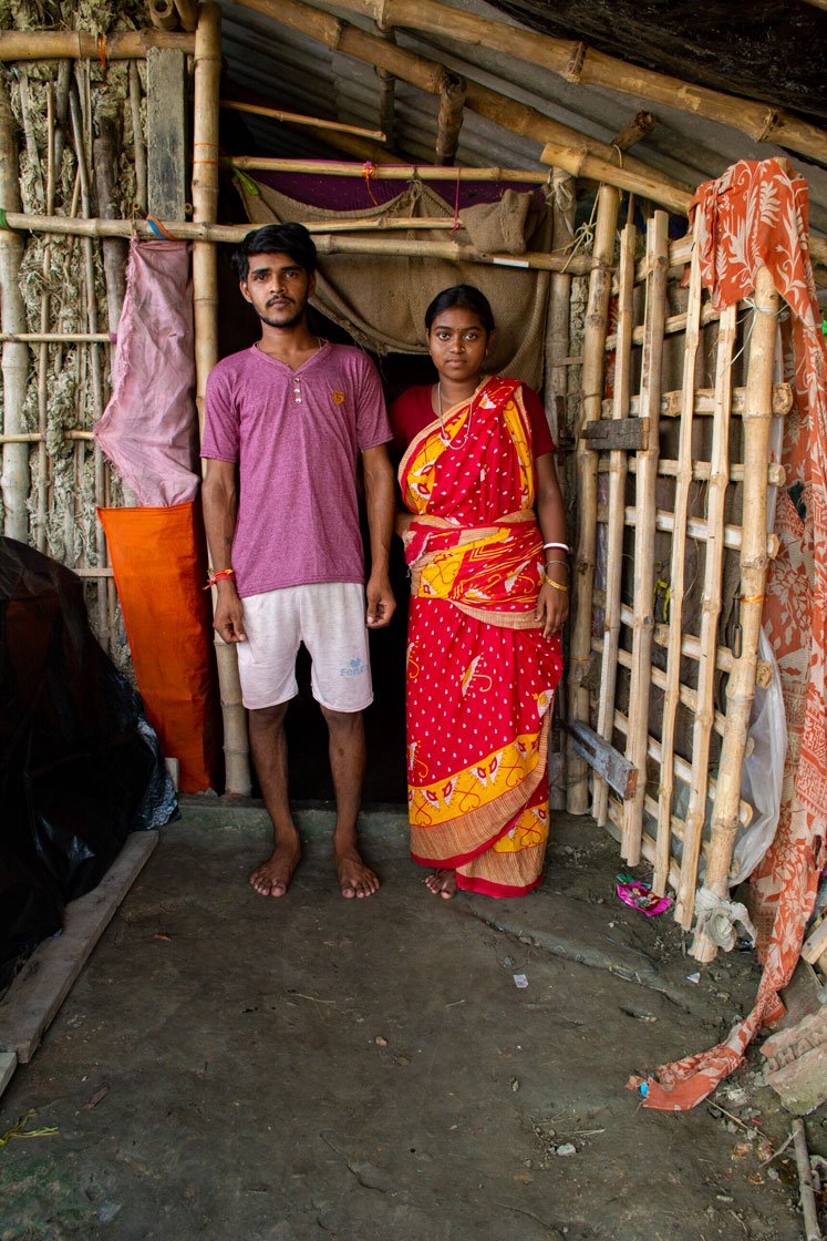 Janjali (left) and Shasti Bhuniya. Shasti dropped out of school and went to Bengaluru for a job as a domestic worker; when she returned during the lockdown, her father got her married to Tapas Naiya (right)

