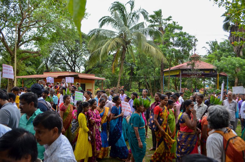 Adivasis from Mumbai gathering in a park near Goregaon check naka before the rally in Mumbai