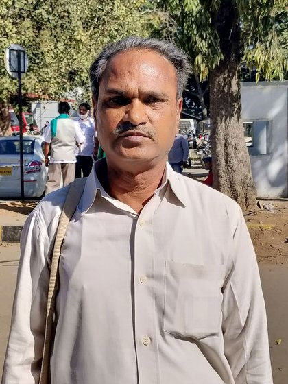 Shanta Kamble (left) and Krishna Murthy (centre) from north Karnataka, in Bengaluru. 'The government is against democratic protests', says P. Gopal (right)