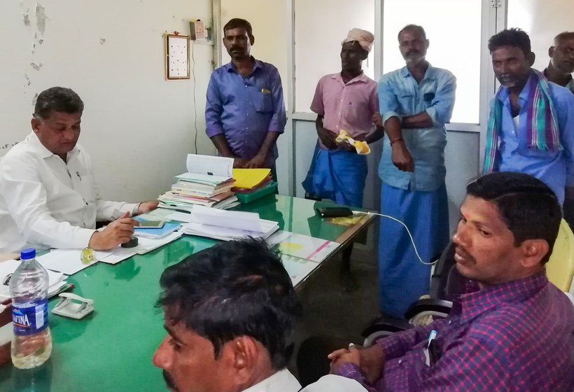 Left: Entrance of Natems' sugar factory in Chittoor's Nindra mandal. Right: Farmers demanding their dues at the factory