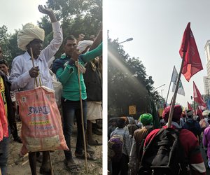 Walking sticks helped some of the farmers march along. 