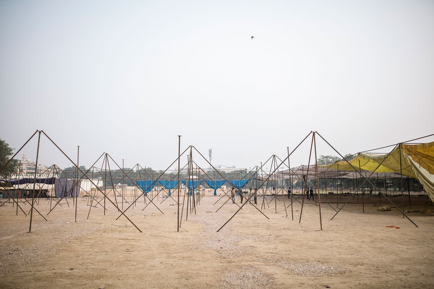 Tent poles at Ramlila Maidan