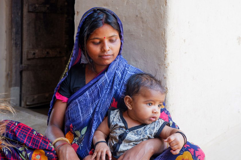 Left: Renu Devi has been staying at her natal home since giving birth a few months ago. Her brother Kanhai Kumar works as a migrant labourer in Hyderabad .