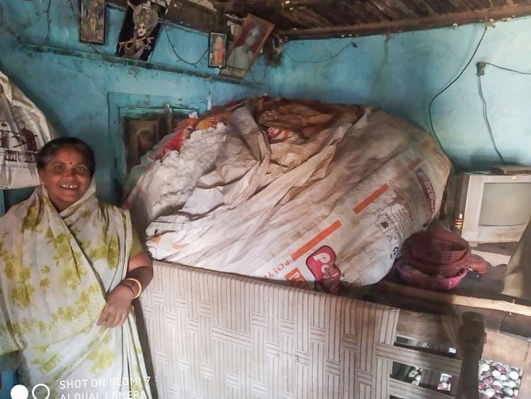 Vaibhav Wankhede's aunt, Varsha Wankhede (left); his uncle, Prakash Wankhede (centre); and his father, Ramesh Wankhede (right) are farmers with quintals of unsold cotton lying in their homes