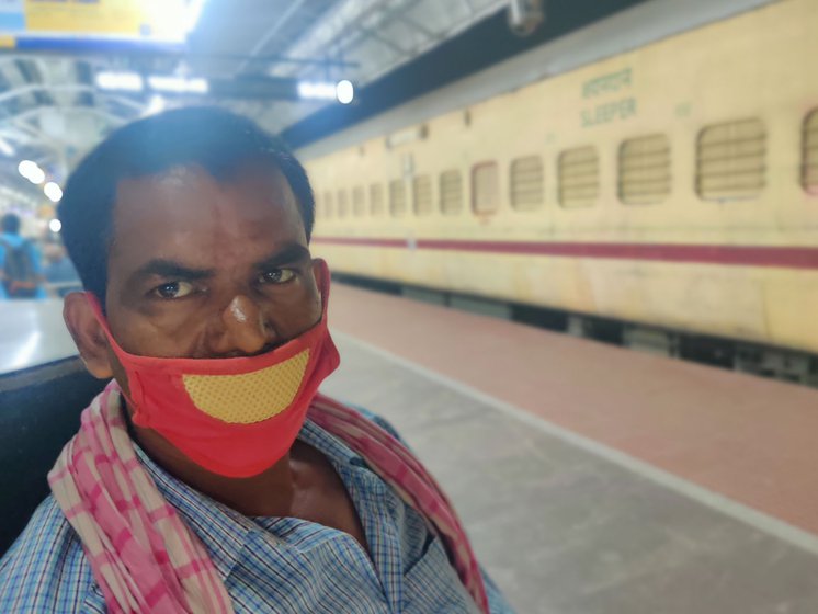 Left: Niraj Mondol waiting to board the train to Delhi. Right: Gulnur Bibi says that her husband often doesn't find work in Maldah town