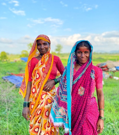 'We will take care of ourselves, but our sheep need fodder and water', says Zai Kokre (left and centre), with her aunt Jagan, her son (centre) and others from her family

