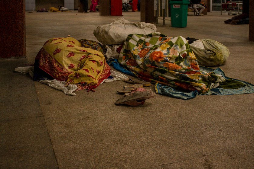 Right: Women take a night train to Nadiad forcing them to sleep on the railway platform from 12:30 a.m. until dawn