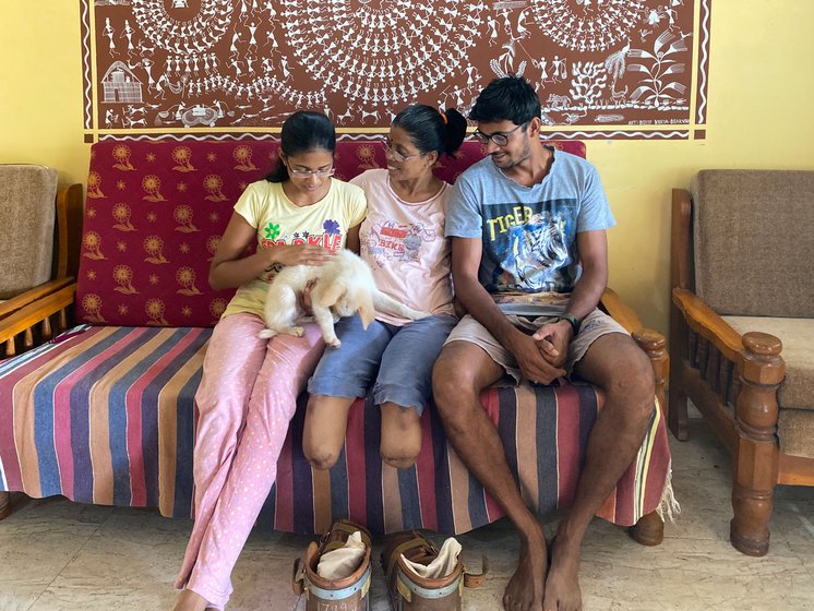 Pratibha Hilim with her son Sumeet and daughter Madhuri, who says, 'We tell her we are there for you. We children will become your arms and legs'

