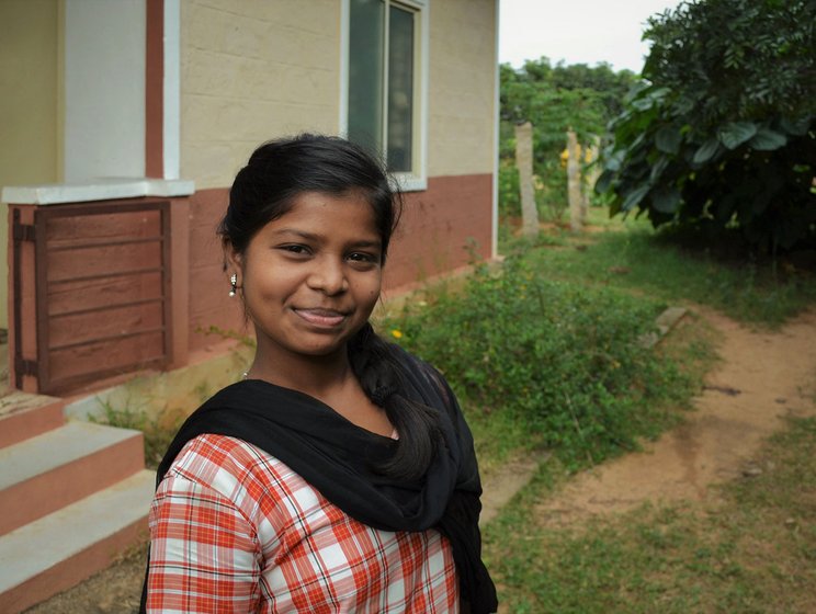 A portrait of a girl smiling