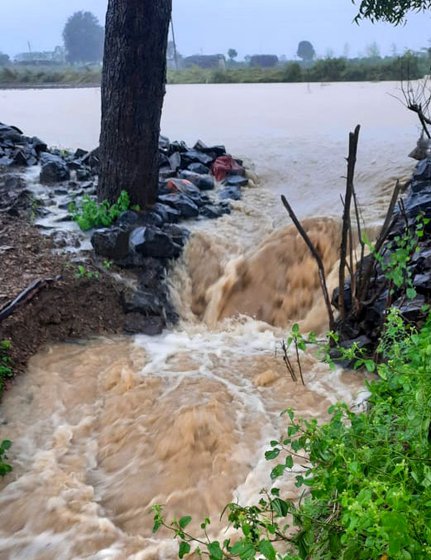 Left: Wadgaon's fields overflowing with rainwater. Right: In Osmanabad district, 6.5 lakh acres of farmland was affected in October 2020 (file photos)