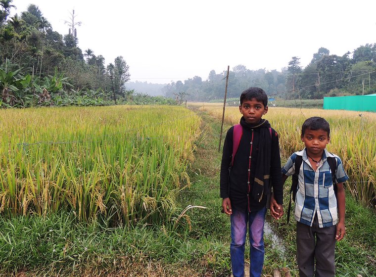 Vidyodaya students, brothers Murali and Arjun going home to Gundital,          Sreemadurai