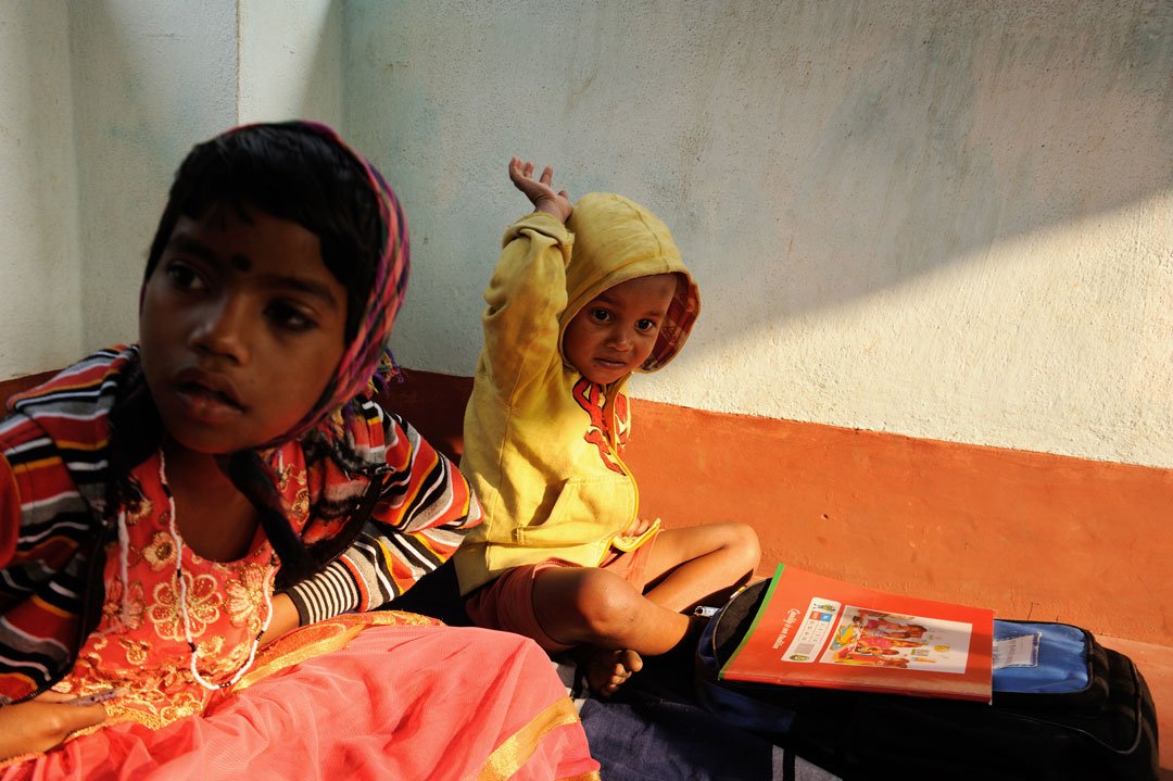 Balu, 4, follows his sister, Manika , 11,  to school every day, and plays in the crèche, perhaps impatient to himself reach school-going age