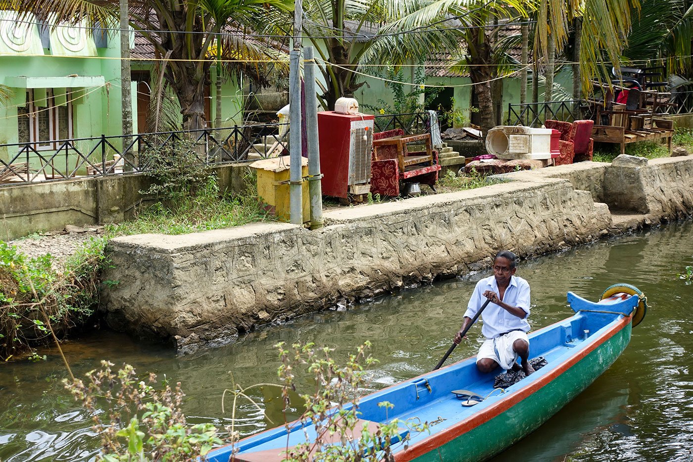 People's belongings lining the banks