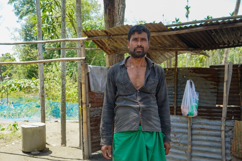 Left: ' We had 10 bigha land, now there is no trace of it;  it has turned into a hillock of sand,' says Samindar Nath Das.