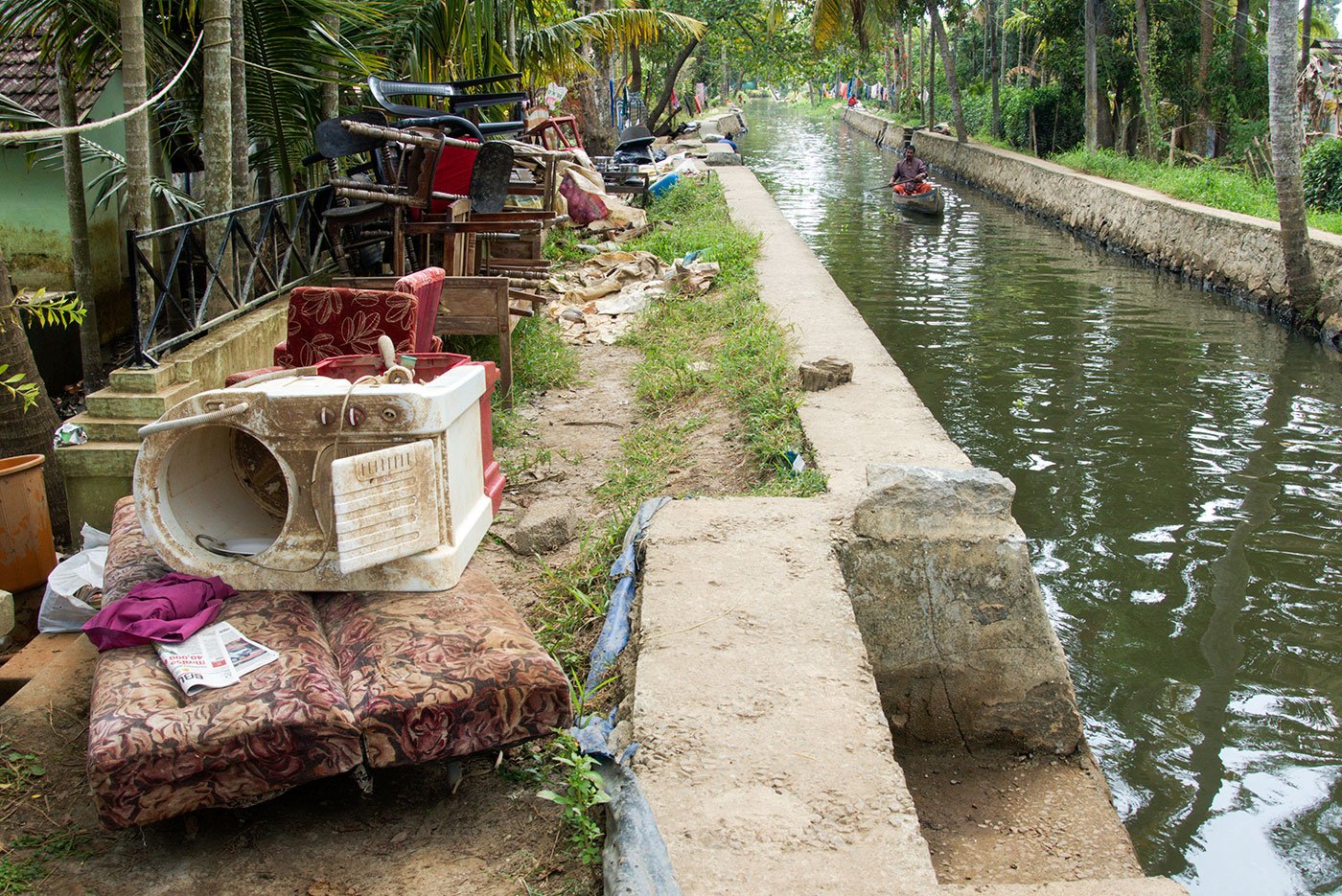 People's belongings lining the banks