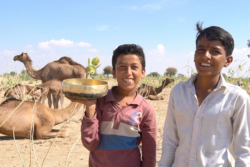 Left- Young Raika boys Jagdish Ram (left) and Dina Ram who come to help with grazing