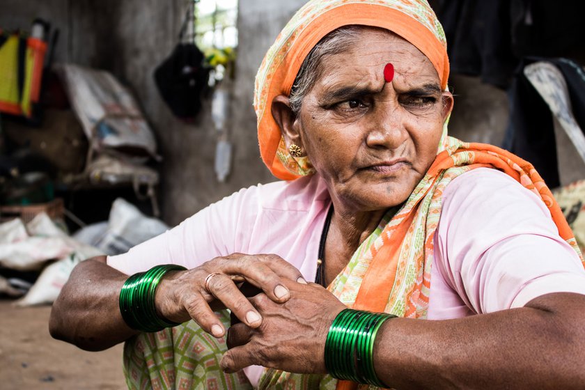 Kusum filters the castor oil using a tea strainer. 'For the past four years, no one has come to take the oil,' she says