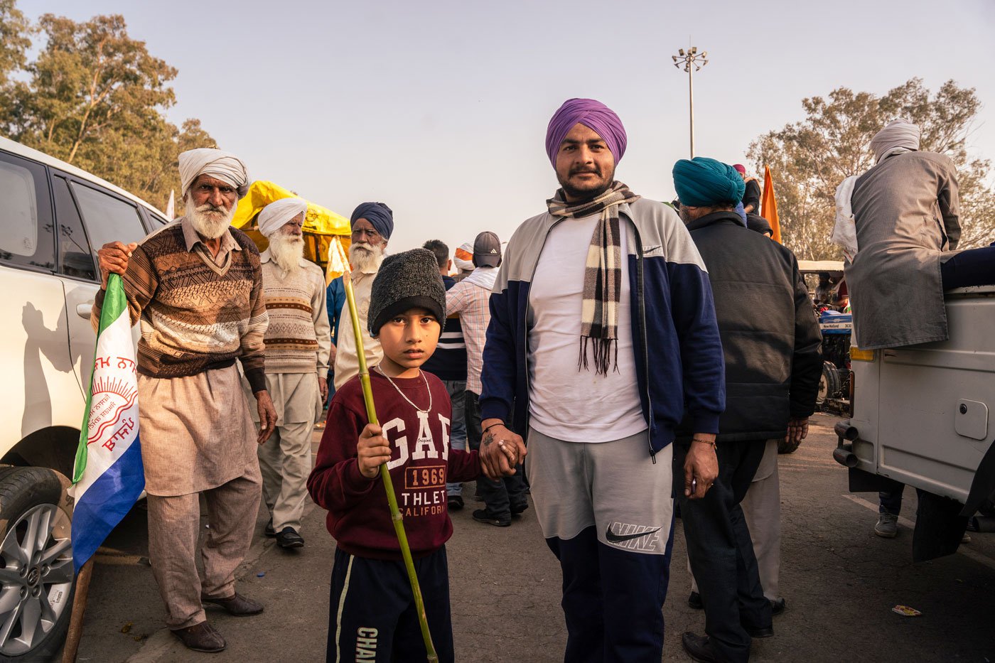 Gurpreet Singh is here with his son Tejasveer. 'I got my son here so that he can see our struggle,' he says