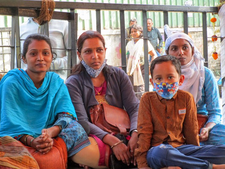 Workshop workers Rupali Kamble, Neelima Dhumal (centre) and Payal Chavan (right)