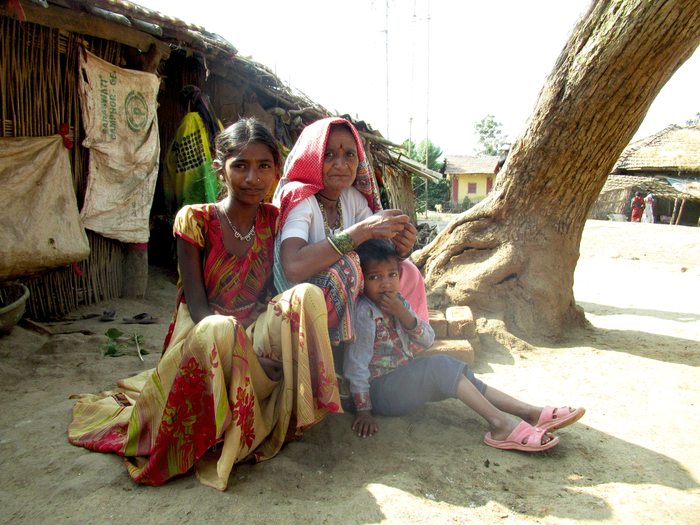 Mother and children sitting