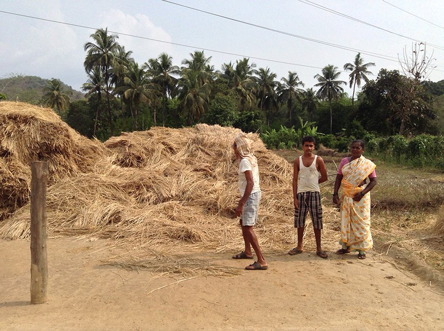 Group of people in front of haystack