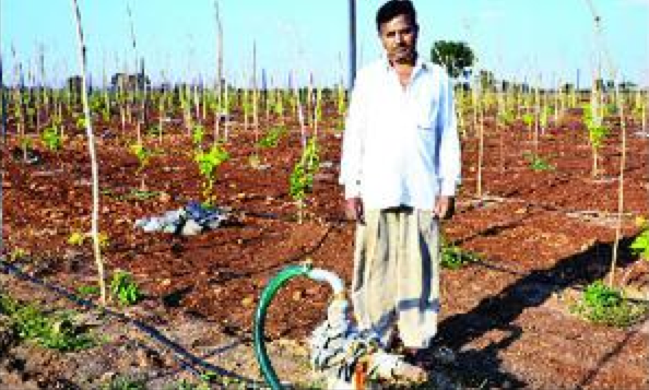 Man standing next to borewell in his farm